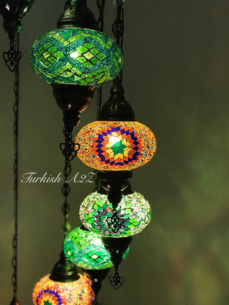 Turkish Mosaic Chandelier with 13 Large Globes (water drop model) , ID:152 - TurkishLights.NET