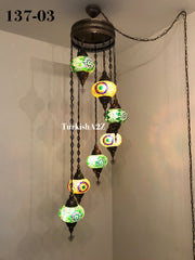 Turkish Mosaic Chandelier with 7 Large- BALL (Swag cable option),ID: 137 - TurkishLights.NET