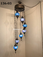 Turkish Mosaic Chandelier with 7 Medium - BALL(Swag Cable Option),ID: 136 - TurkishLights.NET