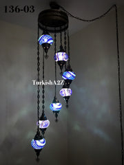 Turkish Mosaic Chandelier with 7 Medium - BALL(Swag Cable Option),ID: 136 - TurkishLights.NET