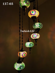 Turkish Mosaic Chandelier with 7 Large- BALL (Swag cable option),ID: 137 - TurkishLights.NET