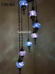 Turkish Mosaic Chandelier with 7 Medium - BALL(Swag Cable Option),ID: 136 - TurkishLights.NET