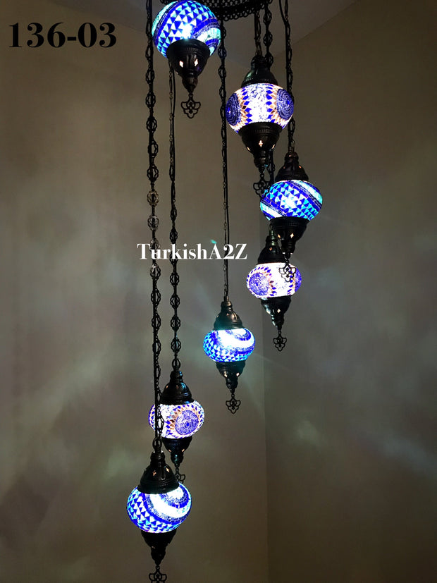 Turkish Mosaic Chandelier with 7 Medium - BALL(Swag Cable Option),ID: 136 - TurkishLights.NET