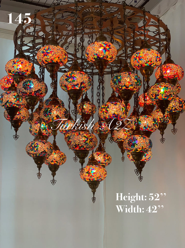 Turkish Mosaic Chandelier With 37 Large Globes  ,ID: 145, FREE SHIPPING - TurkishLights.NET