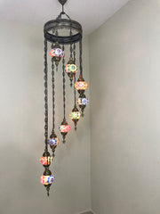 9-BALL TURKISH  MOSAIC CHANDELIER WITH MEDIUM GLOBES - TurkishLights.NET