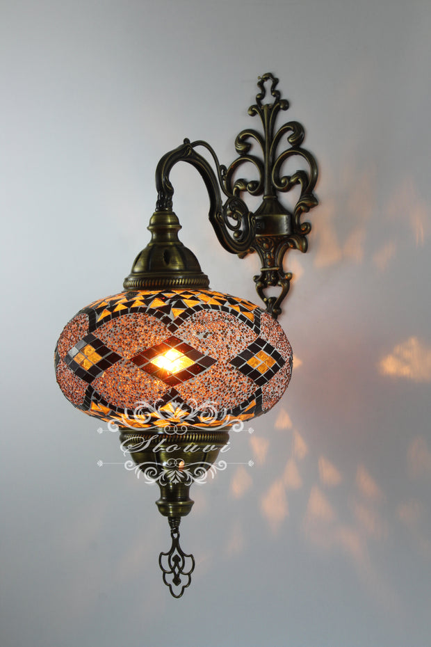 Turkish Mosaic  Wall Sconce, With Extra Large Globes - TurkishLights.NET