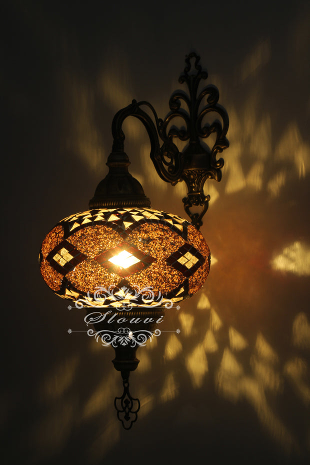 Turkish Mosaic  Wall Sconce, With Extra Large Globes - TurkishLights.NET