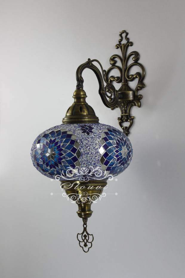 Turkish Mosaic  Wall Sconce, With Extra Large Globes - TurkishLights.NET