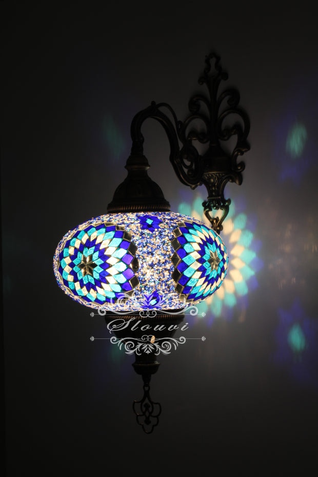 Turkish Mosaic  Wall Sconce, With Extra Large Globes - TurkishLights.NET