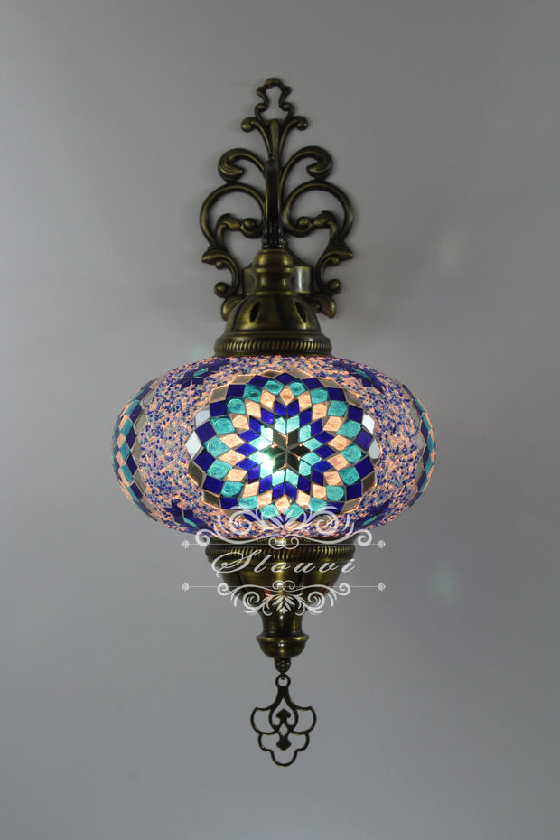 Turkish Mosaic  Wall Sconce, With Extra Large Globes - TurkishLights.NET