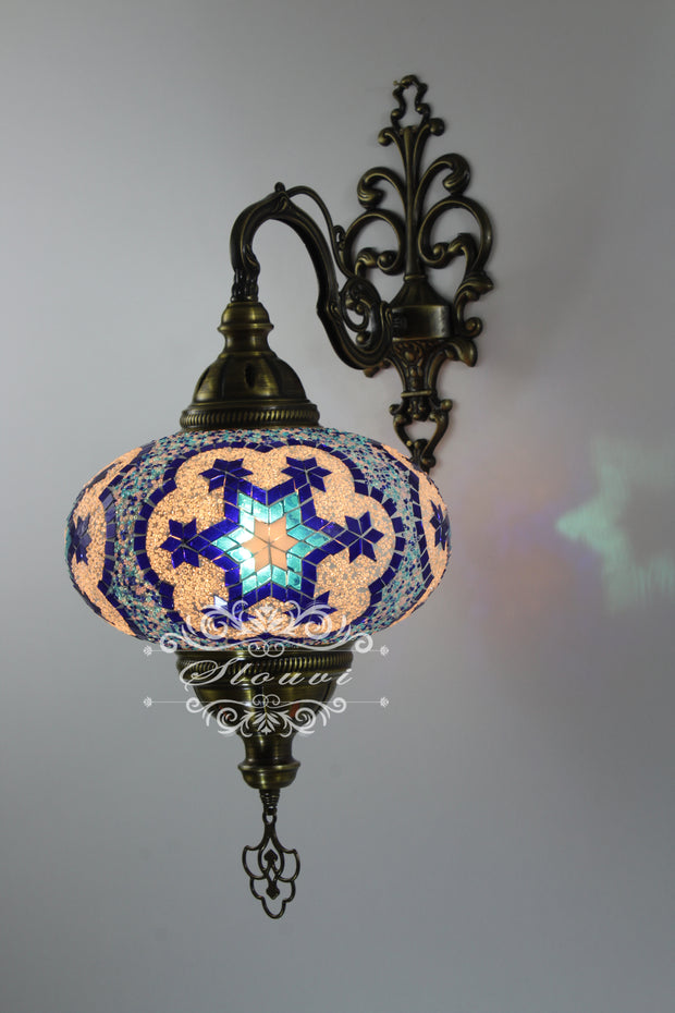 Turkish Mosaic Wall Sconce, With Extra Large Globes - TurkishLights.NET