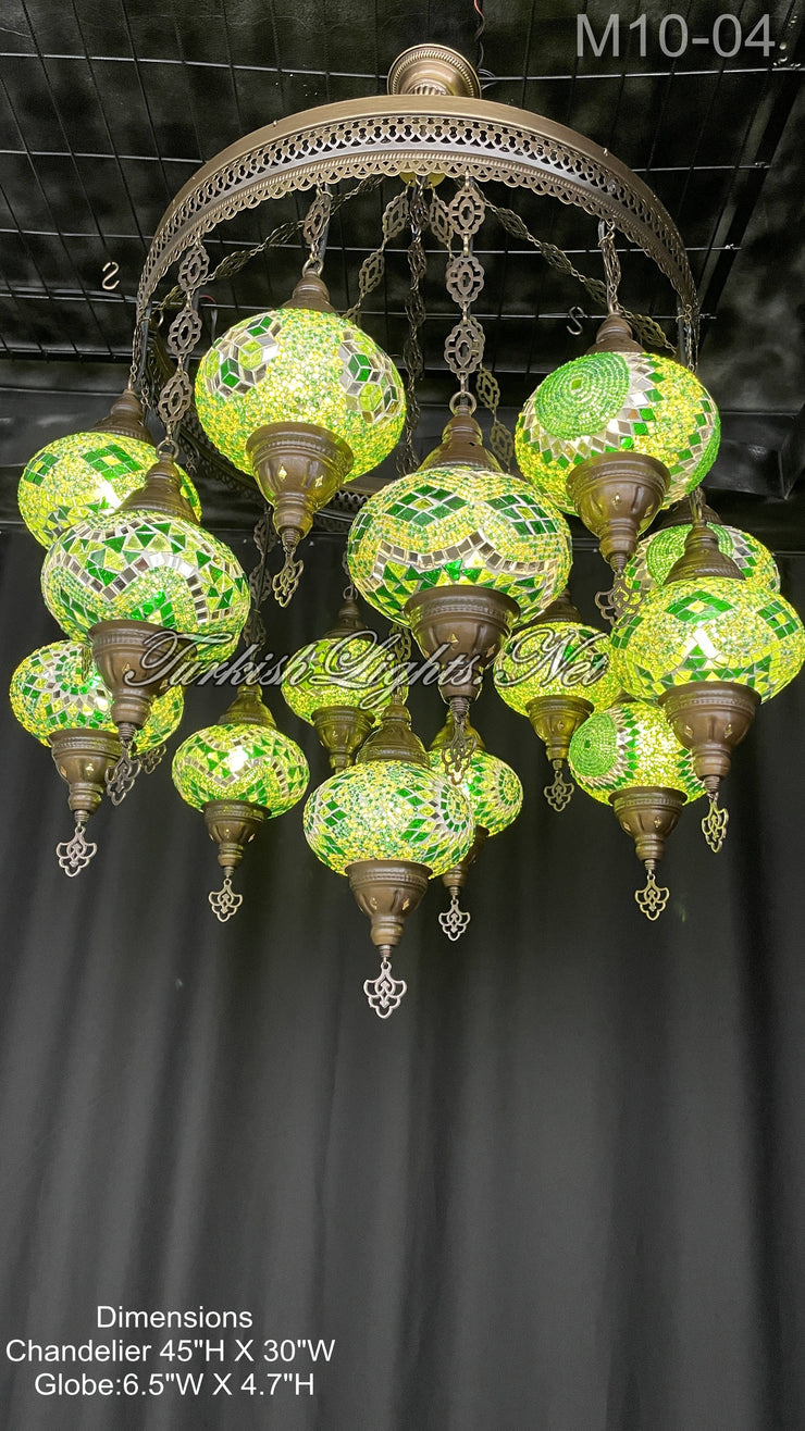 15-BALL TURKISH SULTAN MOSAIC CHANDELIER, LARGE GLOBES ID: M10-04