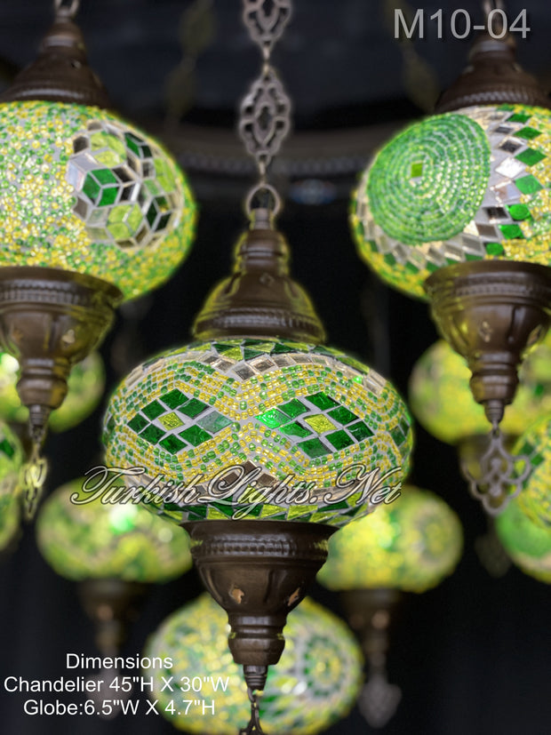 15-BALL TURKISH SULTAN MOSAIC CHANDELIER, LARGE GLOBES ID: M10-04