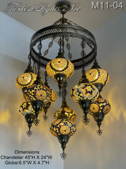 11-BALL TURKISH SULTAN MOSAIC CHANDELIER, LARGE GLOBES 10 TO CHOOSE