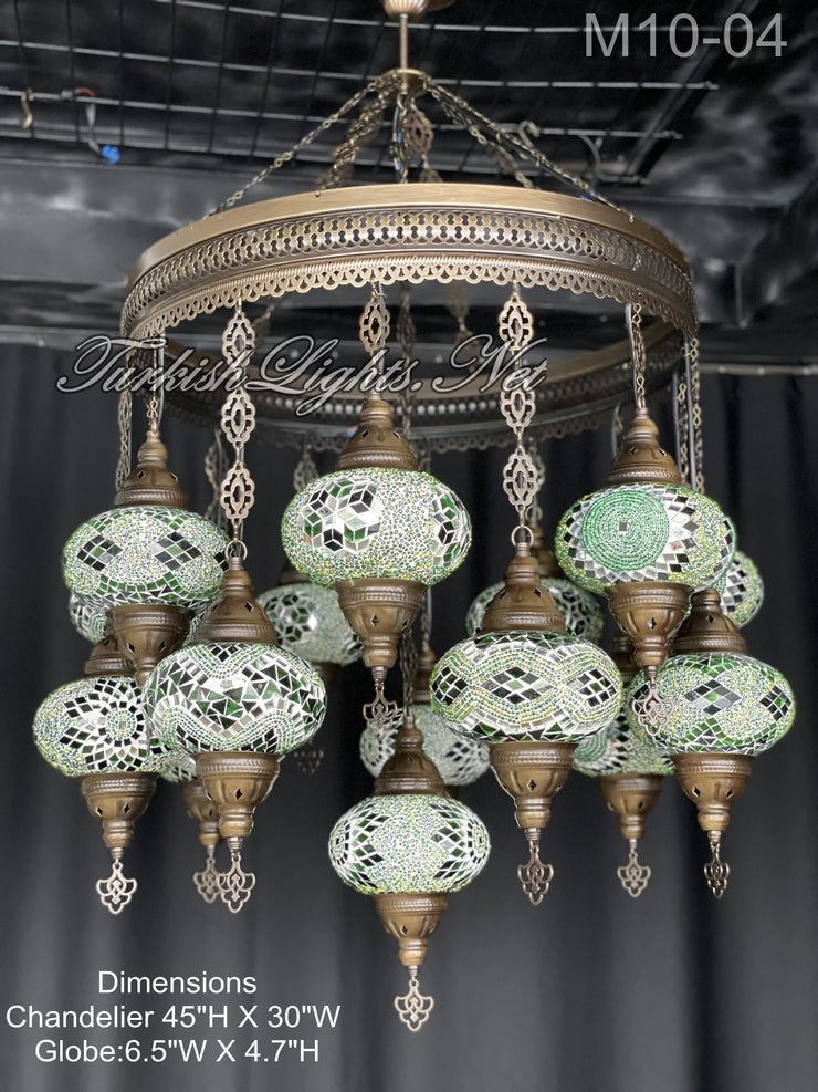 15-BALL TURKISH SULTAN MOSAIC CHANDELIER, LARGE GLOBES ID: M10-04