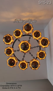 15-BALL TURKISH SULTAN MOSAIC CHANDELIER, MEDİUM GLOBES ID: S15-23