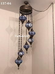 Turkish Mosaic Chandelier with 7 Large- BALL (Swag cable option),ID: 137 - TurkishLights.NET