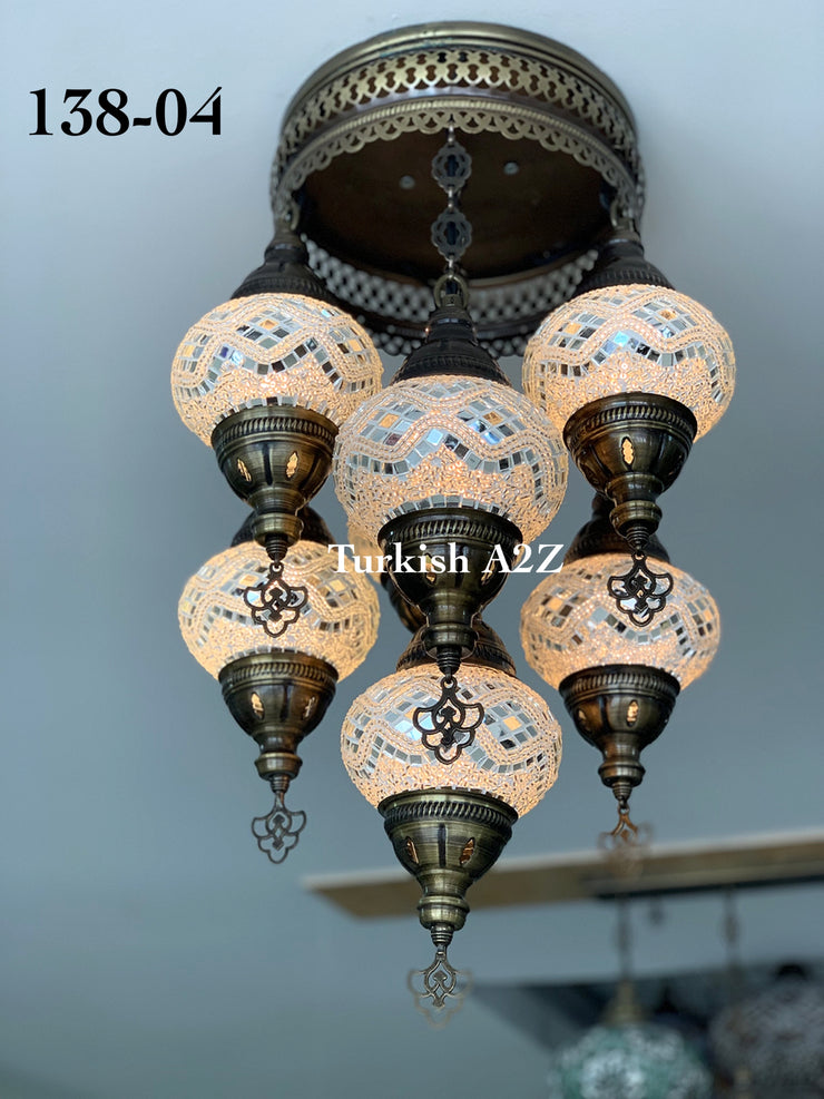 7 - BALL SULTAN  CHANDELIER (Medium globe) , Short Chandelier Flush Against the ceiling - TurkishLights.NET