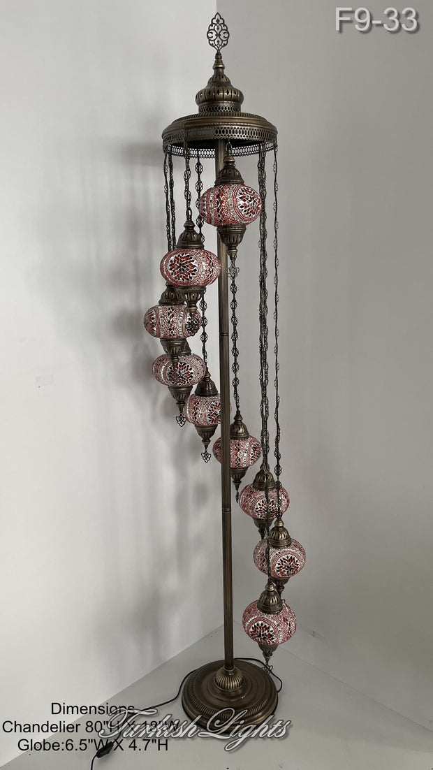 9 BALL TURKISH MOSAIC FLOOR LAMP WITH LARGE GLOBES ID: F9-33