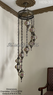 9 (L) BALL TURKISH WATER DROP MOSAIC CHANDELIER WİTH LARGE GLOBES H09-33