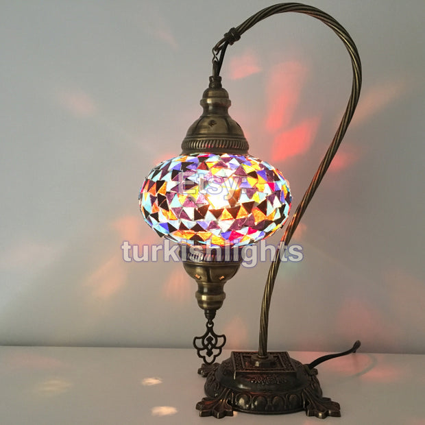 SWAN NECK MOSAIC TABLE LAMP, LARGE GLOBE - TurkishLights.NET