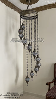 11 (M) BALL TURKISH WATER DROP MOSAIC CHANDELIER WİTH MEDIUM GLOBES H11-23