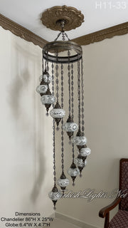 11 (L) BALL TURKISH WATER DROP MOSAIC CHANDELIER WİTH LARGE GLOBES H11-33