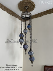 7 (M) BALL TURKISH WATER DROP MOSAIC CHANDELIER WİTH MEDIUM GLOBES H07-23