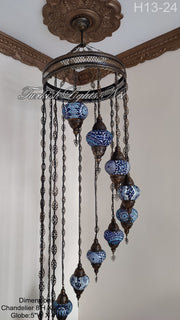 13 (M) BALL TURKISH WATER DROP MOSAIC CHANDELIER WİTH MEDIUM GLOBES H11-24