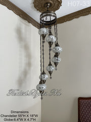 7 (L) BALL TUHRKISH WATER DROP MOSAIC CHANDELIER WİTH LARGE GLOBES H07-33