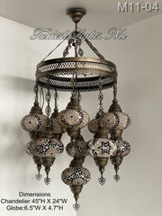 11-BALL TURKISH SULTAN MOSAIC CHANDELIER, LARGE GLOBES ID: M11-04