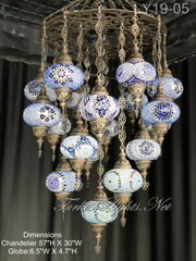 19-BALL TURKISH SULTAN MOSAIC CHANDELIER, LARGE GLOBES ID: LY19-05