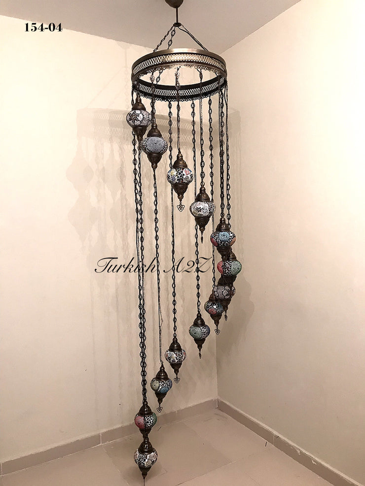 Turkish Mosaic Chandelier with 13  MEDIUM GLOBES, ID:154 - TurkishLights.NET