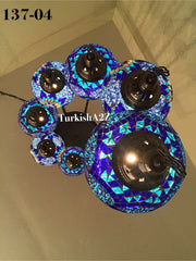 Turkish Mosaic Chandelier with 7 Large- BALL (Swag cable option),ID: 137 - TurkishLights.NET