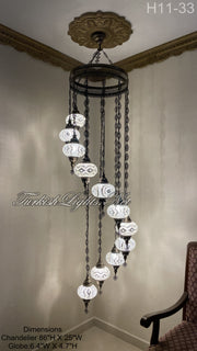 11 (L) BALL TURKISH WATER DROP MOSAIC CHANDELIER WİTH LARGE GLOBES 9 TO CHOOSE