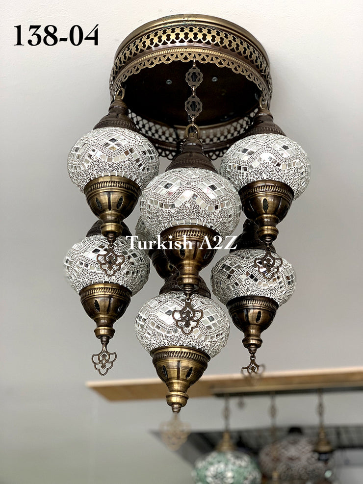 7 - BALL SULTAN  CHANDELIER (Medium globe) , Short Chandelier Flush Against the ceiling - TurkishLights.NET