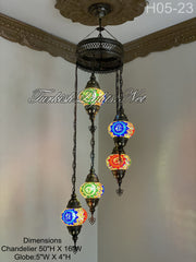 5 (M) BALL TURKISH WATER DROP MOSAIC CHANDELIER WİTH MEDIUM GLOBES H05-23