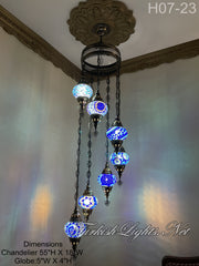 7 (M) BALL TURKISH WATER DROP MOSAIC CHANDELIER WİTH MEDIUM GLOBES H07-23