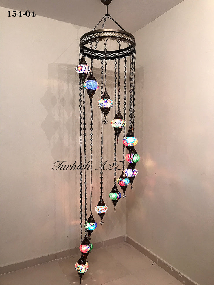 Turkish Mosaic Chandelier with 13  MEDIUM GLOBES, ID:154 - TurkishLights.NET