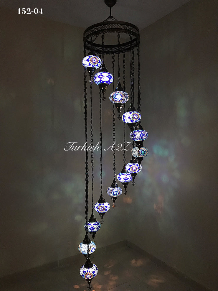 Turkish Mosaic Chandelier with 13 Large Globes (water drop model) , ID:152 - TurkishLights.NET