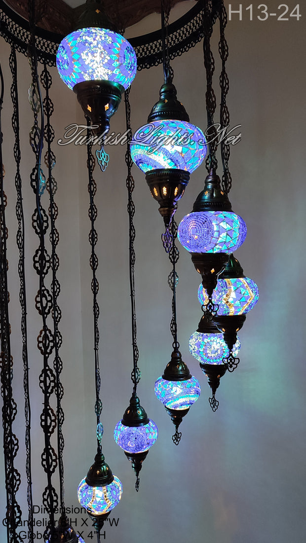 13 (M) BALL TURKISH WATER DROP MOSAIC CHANDELIER WİTH MEDIUM GLOBES H11-24