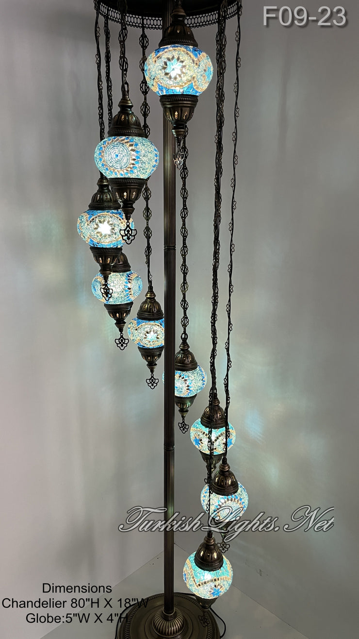 9 BALL TURKISH MOSAIC FLOOR LAMP WITH MEDIUM GLOBES F9-23