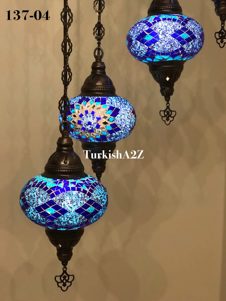 Turkish Mosaic Chandelier with 7 Large- BALL (Swag cable option),ID: 137 - TurkishLights.NET