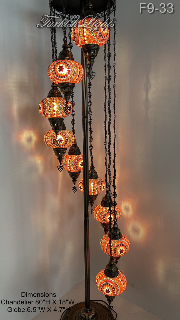 9 BALL TURKISH MOSAIC FLOOR LAMP WITH LARGE GLOBES ID: F9-33