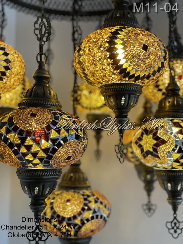 11-BALL TURKISH SULTAN MOSAIC CHANDELIER, LARGE GLOBES ID: M11-04