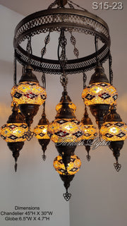 15-BALL TURKISH SULTAN MOSAIC CHANDELIER, MEDİUM GLOBES 15 TO CHOOSE