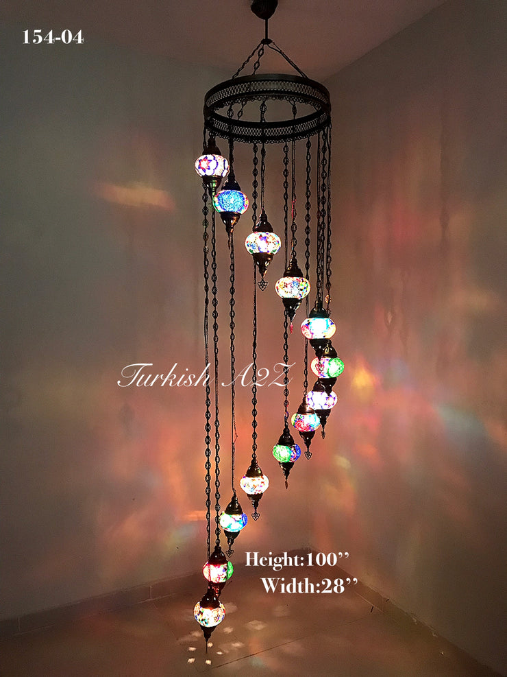 Turkish Mosaic Chandelier with 13  MEDIUM GLOBES, ID:154 - TurkishLights.NET