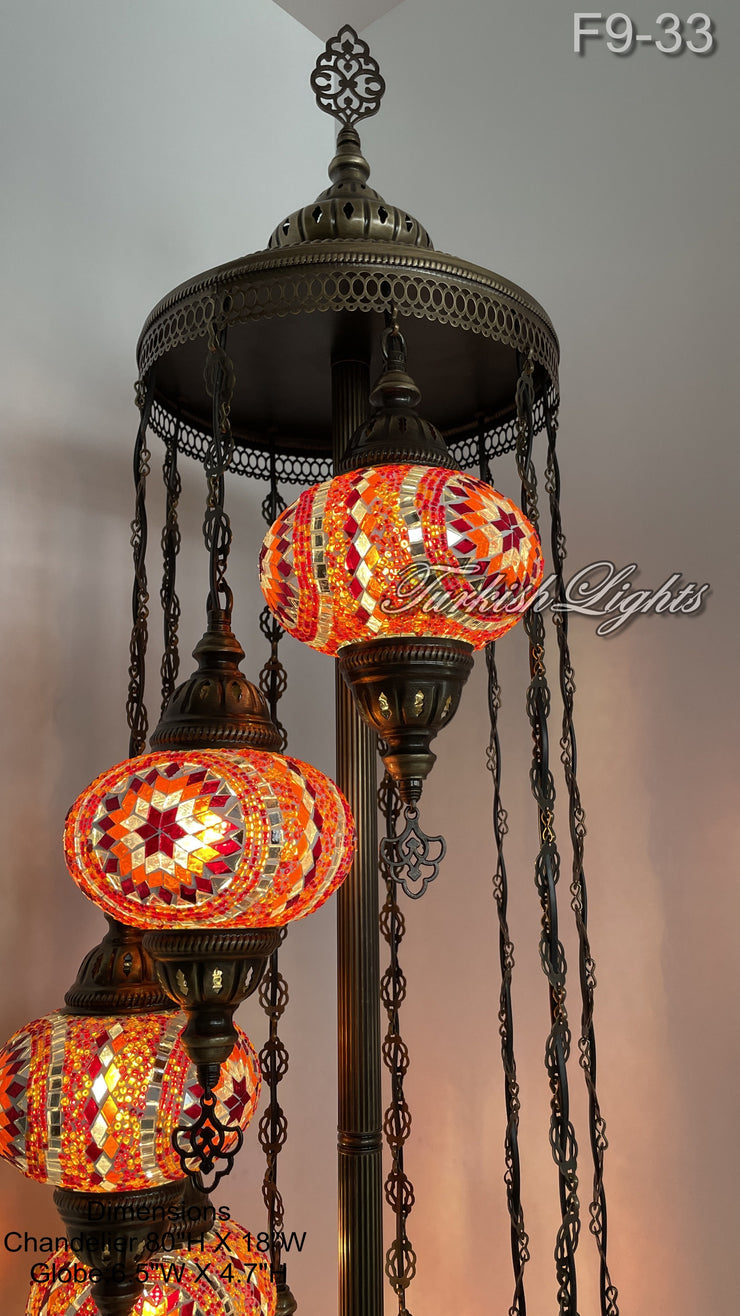 9 BALL TURKISH MOSAIC FLOOR LAMP WITH LARGE GLOBES ID: F9-33