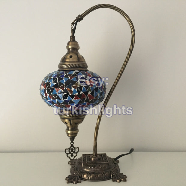 SWAN NECK MOSAIC TABLE LAMP, LARGE GLOBE - TurkishLights.NET