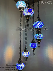 7 (M) BALL TURKISH WATER DROP MOSAIC CHANDELIER WİTH MEDIUM GLOBES H07-23